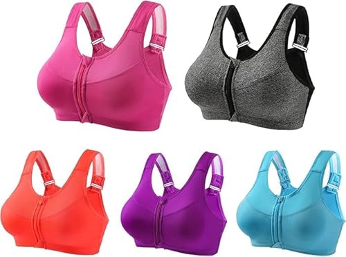 5er Pack Sport BH ohne Bügel mit Reissverschluss Vorne Push Up BH Hebe Starker Halt BH mit Breiten Trägern Push Up Gym Tops für Frauen Nahtloser Yoga BH von UPOI