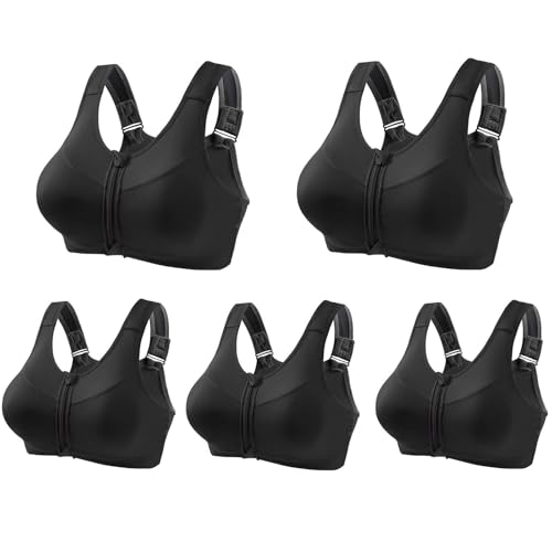 5er Pack Sport BH ohne Bügel mit Reissverschluss Vorne Push Up BH Hebe Starker Halt BH mit Breiten Trägern Push Up Gym Tops für Frauen Nahtloser Yoga BH von UPOI