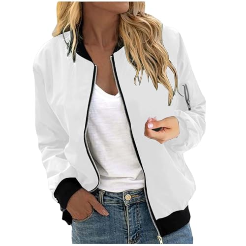 Bomberjacke Damen Kurze Blouson Jacke Casual Pilotenjacke Langarm Outwear Zip Up Solid Leichte Coat Sweatjacke von UPOI