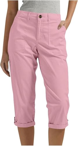 Caprihose Damen,3/4 Sommerhose Leicht Caprihose Wanderhose Elastische Bequeme Stoffhose Kurze Atmungsaktiv Outdoor Shorts Stretch Trekkinghose Athletisch Reisen Lässig Locker Sommerhosen mit 4 Taschen von UPOI
