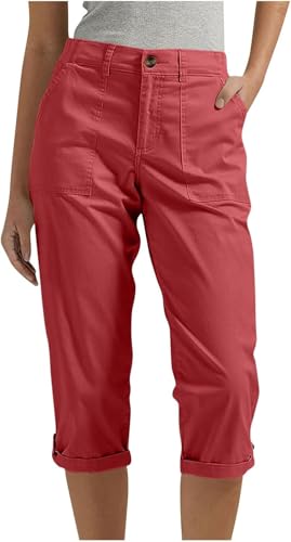 Caprihose Damen,3/4 Sommerhose Leicht Caprihose Wanderhose Elastische Bequeme Stoffhose Kurze Atmungsaktiv Outdoor Shorts Stretch Trekkinghose Athletisch Reisen Lässig Locker Sommerhosen mit 4 Taschen von UPOI
