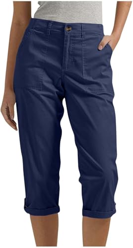 Caprihose Damen,3/4 Sommerhose Leicht Caprihose Wanderhose Elastische Bequeme Stoffhose Kurze Atmungsaktiv Outdoor Shorts Stretch Trekkinghose Athletisch Reisen Lässig Locker Sommerhosen mit 4 Taschen von UPOI