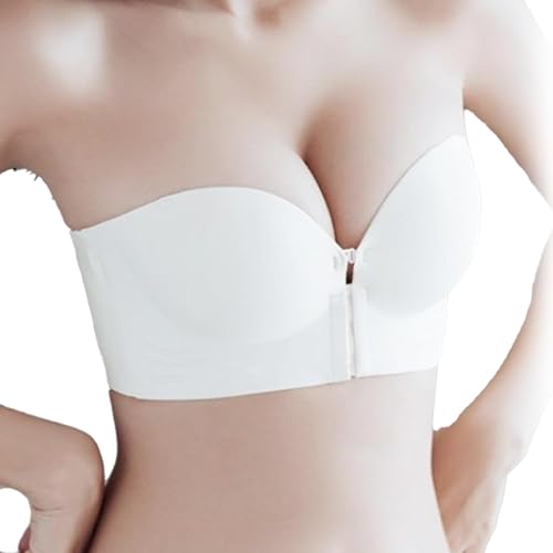 Damen-BH mit Rutschfestem Frontverschluss und Trägerlosem Design, Strapless Bra Frontverschluss, Bandeau Push Up Nahtlos Bequem Trägerloser BH ohne Träger von UPOI