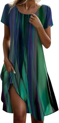 Damen Sommerkleid Lässig Sommer Boho Kleid Elegant Blumendruck Maxikleid T Shirt Midi Summer Dress Tunikakleid Große Größen Kurzarm A-Linie Strandkleid Festliche Kleider U-Ausschnitt Beach Tunika von UPOI