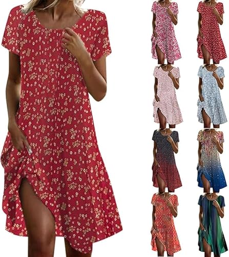 Damen Sommerkleid Lässig Sommer Boho Kleid Elegant Blumendruck Maxikleid T Shirt Midi Summer Dress Tunikakleid Große Größen Kurzarm A-Linie Strandkleid Festliche Kleider U-Ausschnitt Beach Tunika von UPOI