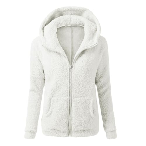 Fleece Jacket Women's Winter Teddy Jacket Winter Coat Zip Sweat Jacket with Hood Winter Jacket Warm Plush Jacket Plain Teddy Fleece Jacket Large Sizes Coat Long Sleeve Transition Jacket Hooded Jacket von UPOI