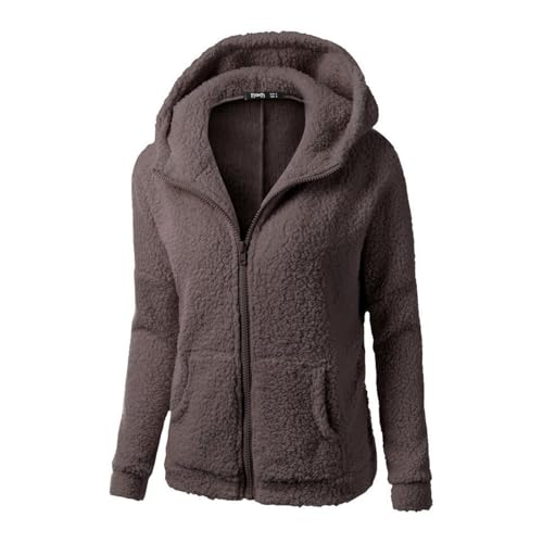 Fleece Jacket Women's Winter Teddy Jacket Winter Coat Zip Sweat Jacket with Hood Winter Jacket Warm Plush Jacket Plain Teddy Fleece Jacket Large Sizes Coat Long Sleeve Transition Jacket Hooded Jacket von UPOI