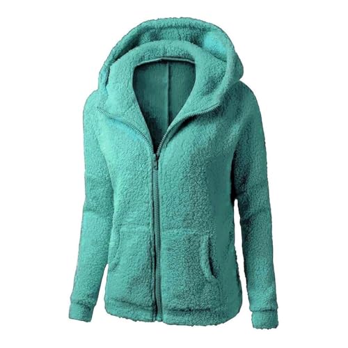 Fleece Jacke Damen Winter Teddy Mantel Mit Reißverschluss Und Kapuze - Warme Plüsch Jacke Einfarbig Große Größen Langarm Übergangsjacke von UPOI