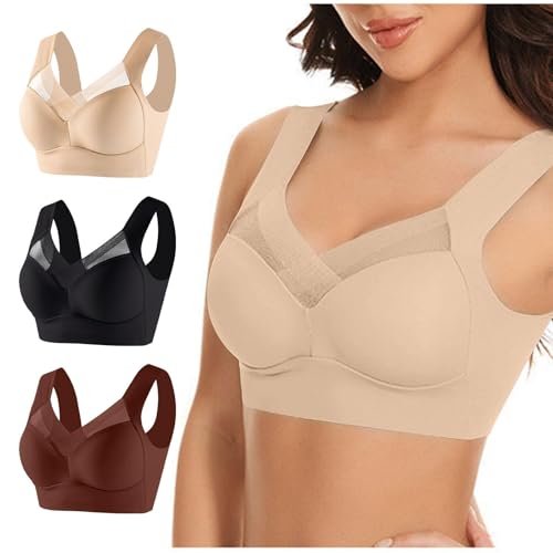 Hatme Posture Correction Bra Original Pack of 3 Women's Without Underwire Comfy Posture Correction Back Bra Women's Soft Bra Seamless Sexy Comfort Bra in Plus Size Crop Top for Everyday Use von UPOI