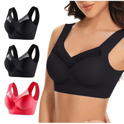 Hatme Posture Correction Bra Original Pack of 3 Women's Without Underwire Comfy Posture Correction Back Bra Women's Soft Bra Seamless Sexy Comfort Bra in Plus Size Crop Top for Everyday Use von UPOI