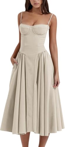 Korsett Kleid Damen Milkmaid Dress Elegant Sommer Korsettkleid Spring Wedding Frühlingskleid Corset Spaghetti Sundress Spaghettiträger-Kleid Ärmellose Cocktailkleid Prinzessin Brautjungfer Kleider von UPOI