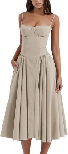 Korsett Kleid Damen Milkmaid Dress Elegant Sommer Korsettkleid Spring Wedding Frühlingskleid Corset Spaghetti Sundress Spaghettiträger-Kleid Ärmellose Cocktailkleid Prinzessin Brautjungfer Kleider von UPOI