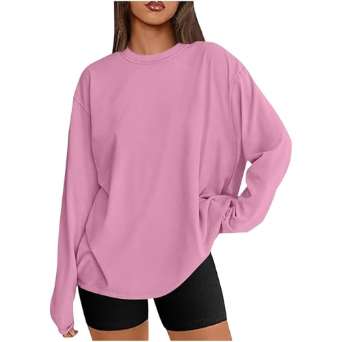 UPOI Langarmshirt Damen Sweatshirt Rundhals Tshirt Oberteile Longsleeve Tops Causal Pullover Herbst Winter Oversized Einfarbig Longshirt Basic Tunika Sport Shirts für Frauen von UPOI