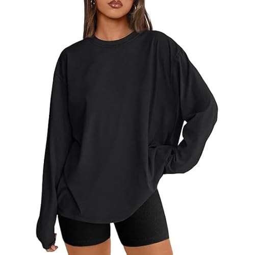 UPOI Langarmshirt Damen Sweatshirt Rundhals Tshirt Oberteile Longsleeve Tops Causal Pullover Herbst Winter Oversized Einfarbig Longshirt Basic Tunika Sport Shirts für Frauen von UPOI