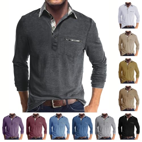 Polo Shirt Men's Long Sleeve Contrast Colour Lightweight Long Sleeve Shirt with Pocket Polo Classic Autumn Winter von UPOI