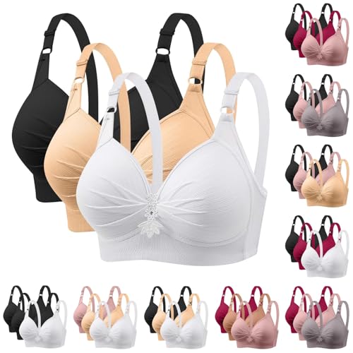 UPOI 2024 3er Pack BHS Damen Ohne Bügel Push Up BH Set Frauen Grosse Grössen Klassische BH mit verstellbarem Weich Atmungsaktiver Bequem BHS Set Bustier für Alltag Fitness Outdoor von UPOI