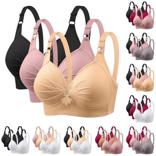 UPOI 2024 3er Pack BHS Damen Ohne Bügel Push Up BH Set Frauen Grosse Grössen Klassische BH mit verstellbarem Weich Atmungsaktiver Bequem BHS Set Bustier für Alltag Fitness Outdoor von UPOI