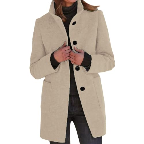 UPOI 2024 Damen Mantel Trenchcoat Lang Wollmantel Warme Übergangsmantel Wintermantel Herbst Winter Jacke Parka mit Reverskragen Langarm Cardigan Elegante Schlanke Knöpfe Mantel Outwear von UPOI