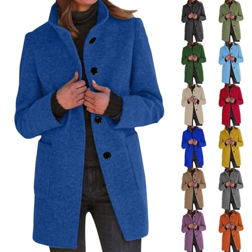 UPOI 2024 Damen Mantel Trenchcoat Lang Wollmantel Warme Übergangsmantel Wintermantel Herbst Winter Jacke Parka mit Reverskragen Langarm Cardigan Elegante Schlanke Knöpfe Mantel Outwear von UPOI