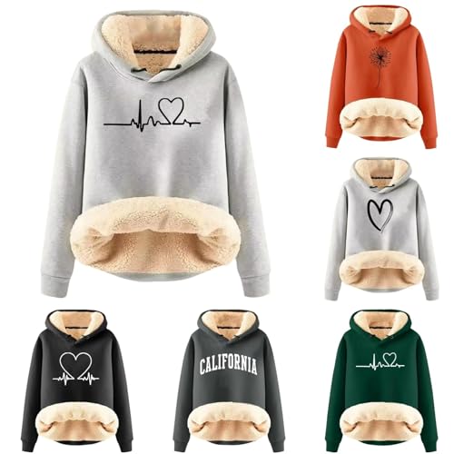 UPOI 2024 Damen Winter Sweatshirt Fleece Sherpa Gefütterter Pullover mit Kapuze Lässiger Sportlicher Fleece-Hoodie von UPOI