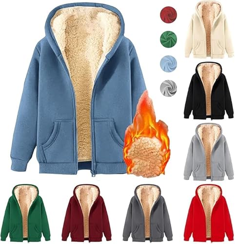 UPOI 2024 Damen Winterjacke Warm Fleecejacke Winter Sweatjacke Einfarbig Übergangsjacke mit Kapuze Große Größen mit ReißVerschluss Plüschjacke mit Taschen Kapuzenpullover Hoodie Jacke von UPOI