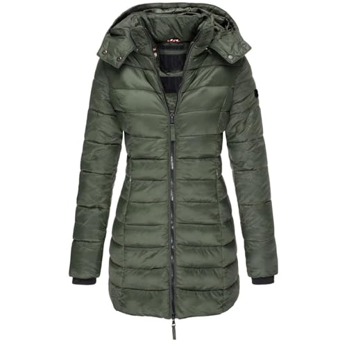 UPOI 2024 Daunenmantel Damen Mit Kapuze Winterjacke Warm Übergangsjacke Gefüttert Steppjacke Mittellang Puffer Jacke Outdoor Wintermantel Lang Daunenjacke Frauen Skijacke von UPOI
