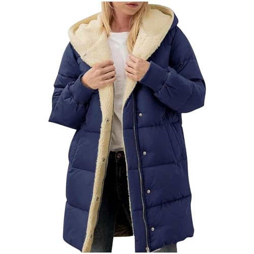UPOI 2024 Fleecejacke Damen Lang mit Kapuze Wintermantel Kuschelig Fleecefutter Parka Mantel Plüsch Steppjacke Windbreaker Trenchcoat Outdoor Winterparka Übergangsmantel Kapuzenjacke von UPOI
