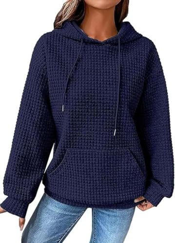 UPOI 2024 Kapuzenpullover Damen Hoodie Waffel Pullover mit Taschen Kordelzug Sweatshirt mit Kapuze Einfarbig Langarmshirt Lässig Langarm Oberteile Herbst Winter Warm Outwear von UPOI