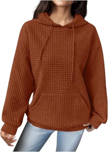 UPOI 2024 Kapuzenpullover Damen Hoodie Waffel Pullover mit Taschen Kordelzug Sweatshirt mit Kapuze Einfarbig Langarmshirt Lässig Langarm Oberteile Herbst Winter Warm Outwear von UPOI