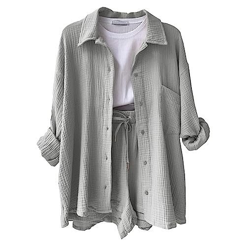 UPOI 2024 Musselin Zweiteiler Damen Sommer Outfit Musselin Bluse und Shorts 2 Teiler Kleidung Elegant Strand Urlaub Lounge Damen Set Bluse und Shorts Two Piece Set Women Outfit UPOI 2024 Musselin Zweiteiler Damen Sommer Outfit Musselin Bluse und Shorts 2 Teiler Kleidung Elegant Strand Urlaub Lounge Damen Set Bluse und Shorts Two Piece Set Women Outfit von UPOI