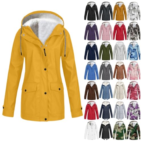 UPOI 2024 Winterjacke Damen Fleecejacke Wasserdicht Regenjacke Winddicht Regenmantel Fleece Windbreaker mit Kapuze Warme Outdoor Jacke Übergangsjacke Leicht Windjacke von UPOI