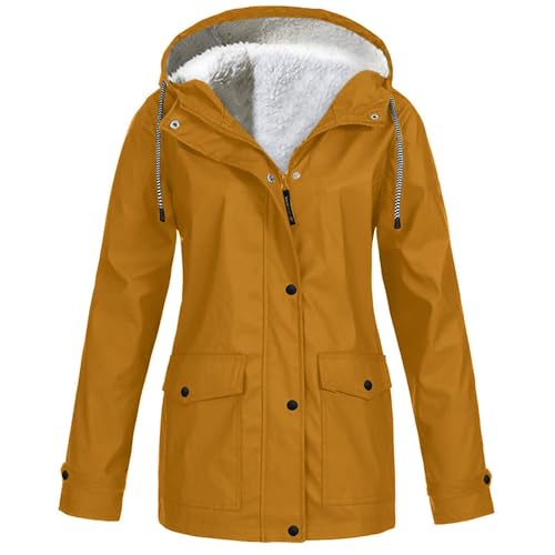 UPOI 2024 Winterjacke Damen Fleecejacke Wasserdicht Regenjacke Winddicht Regenmantel Fleece Windbreaker mit Kapuze Warme Outdoor Jacke Übergangsjacke Leicht Windjacke von UPOI