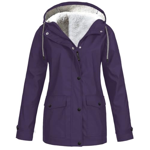 UPOI 2024 Winterjacke Damen Fleecejacke Wasserdicht Regenjacke Winddicht Regenmantel Fleece Windbreaker mit Kapuze Warme Outdoor Jacke Übergangsjacke Leicht Windjacke von UPOI