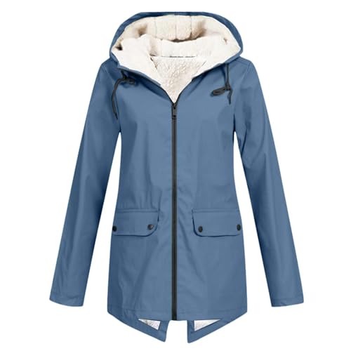 UPOI 2024 Winterjacke Damen Fleecejacke Wasserdicht Regenjacke Winddicht Regenmantel Fleece Windbreaker mit Kapuze Warme Outdoor Jacke Übergangsjacke Leicht Windjacke von UPOI