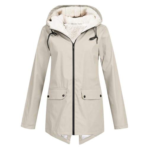 UPOI 2024 Winterjacke Damen Fleecejacke Wasserdicht Regenjacke Winddicht Regenmantel Fleece Windbreaker mit Kapuze Warme Outdoor Jacke Übergangsjacke Leicht Windjacke von UPOI