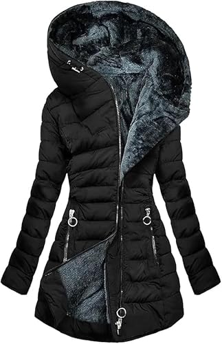 UPOI 2024 Winterjacke Damen Lang Steppjacke mit Kapuze Warm Jacket Damenmantel Elegant Baggy Bequem Outdoorjacke Mantel Große Größen Sportjacke von UPOI