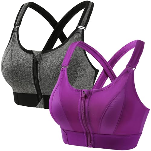 UPOI 2er Pack Sport BH Damen Starker Halt mit Vorderverschluss Große Größe Mesh Gepolstert Klassische BHS Push Up BH mit Verstellbarem Sports Bra Top Bustier für Alltag Yoga Lauf Joggen Reiten UPOI 2er Pack Sport BH Damen Starker Halt mit Vorderverschluss Große Größe Mesh Gepolstert Klassische BHS Push Up BH mit Verstellbarem Sports Bra Top Bustier für Alltag Yoga Lauf Joggen Reiten von UPOI