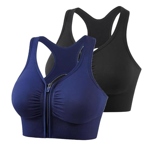 UPOI 2er Pack Sport BH Damen ohne Bügel Frauen Yoga BH Vorne zum Schließen Damen Sport-BH mit Reißverschluss und Kreuzrücken-Design für Yoga Outdoor Laufen und Fitness UPOI 2er Pack Sport BH Damen ohne Bügel Frauen Yoga BH Vorne zum Schließen Damen Sport-BH mit Reißverschluss und Kreuzrücken-Design für Yoga Outdoor Laufen und Fitness von UPOI