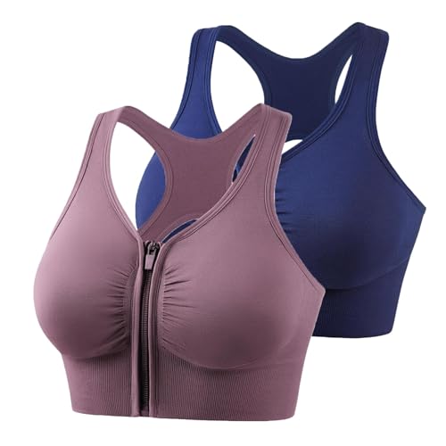 UPOI 2er Pack Sport BH Damen ohne Bügel Frauen Yoga BH Vorne zum Schließen Damen Sport-BH mit Reißverschluss und Kreuzrücken-Design für Yoga Outdoor Laufen und Fitness UPOI 2er Pack Sport BH Damen ohne Bügel Frauen Yoga BH Vorne zum Schließen Damen Sport-BH mit Reißverschluss und Kreuzrücken-Design für Yoga Outdoor Laufen und Fitness von UPOI