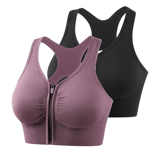 UPOI 2er Pack Sport BH Damen ohne Bügel Frauen Yoga BH Vorne zum Schließen Damen Sport-BH mit Reißverschluss und Kreuzrücken-Design für Yoga Outdoor Laufen und Fitness UPOI 2er Pack Sport BH Damen ohne Bügel Frauen Yoga BH Vorne zum Schließen Damen Sport-BH mit Reißverschluss und Kreuzrücken-Design für Yoga Outdoor Laufen und Fitness von UPOI