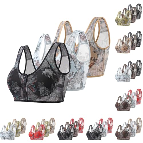 UPOI 3er Pack Kühlender Komfort-BH Eisseide Spitze Miracharm-BHS BH zur Haltungskorrektur Senioren bequemer bügelloser Push up Bralette BH ohne Knöpfe ElleBloom Ice Silk Lace kühlender Sommer-BH von UPOI