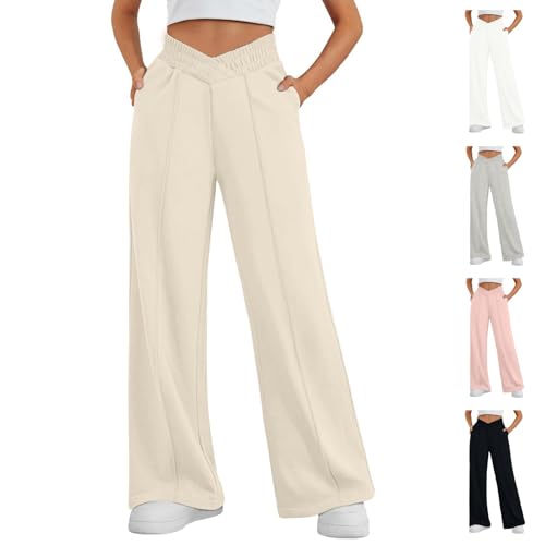 UPOI Baggy Jogginghose Damen Weite Graue High Waist Sweathose Lang Hosen Baggy Jogginghose Freizeithosen Sporthosen Mit Taschen Teenager Mädchen Klamotten Jogging Laufhosen Arbeitshose von UPOI