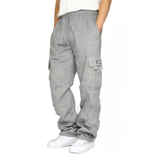 UPOI Baggy Jogginghose Herren Breite Jogging Hose Weites Bein Baumwolle Elastische Taille Sweatpants Lang Sporthose Sweat Pants Men Winter Warme Männer Sweathose Mit Taschen von UPOI