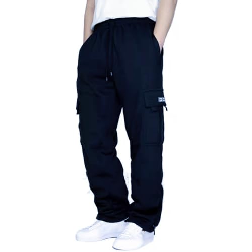 UPOI Baggy Jogginghose Herren Breite Jogging Hose Weites Bein Baumwolle Elastische Taille Sweatpants Lang Sporthose Sweat Pants Men Winter Warme Männer Sweathose Mit Taschen von UPOI