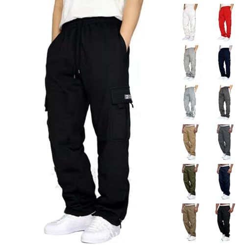 UPOI Baggy Jogginghose Herren Breite Jogging Hose Weites Bein Baumwolle Elastische Taille Sweatpants Lang Sporthose Sweat Pants Men Winter Warme Männer Sweathose Mit Taschen von UPOI