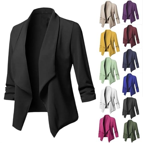 UPOI Blazer Damen Elegant Business Blazer Sportlich Freizeit Longblazer 3/4 Arm Sommer Leicht Büro Blazer Jacke Einfarbig Open Front Jacket Slim Fit Mantel Kurz Cardigan von UPOI