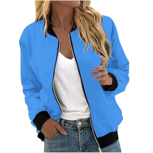 UPOI Bomberjacke Damen Blumenmuster Coat Sommer Blouson Reißverschluss Herbst Frühling Jacket Mädchen Sommerjacke Kurz Outwear College Jacke leichte Pilotenjacke Langarm Fliegerjacke Pilotenjacke von UPOI