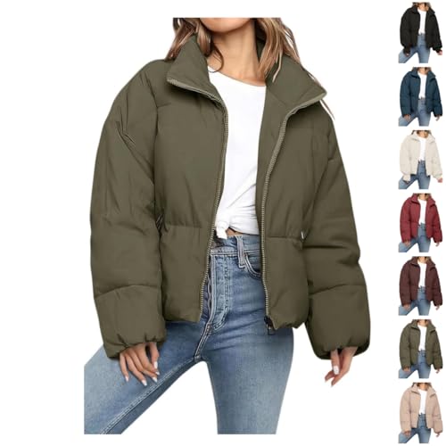 UPOI Damen Daunenjacke Dicke Warm Kurz Steppjacke Winterjacke Puffer Jacke Rollkragen Einfarbig Wintermantel Outdoor Daunenmantel Langarm Jacken für Damen Frauen Pufferjacke Reißverschluss von UPOI