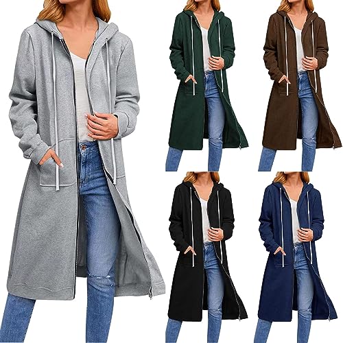 UPOI Damen Lange Hoodie Zip Sweatjacke Langarmshirt Kapuzenpullover mit Reißverschluss Sweatshirtjacke Pullover Oberteile Kapuzenpullover mit Tasche von UPOI