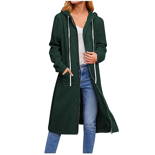 UPOI Damen Lange Hoodie Zip Sweatjacke Langarmshirt Kapuzenpullover mit Reißverschluss Sweatshirtjacke Pullover Oberteile Kapuzenpullover mit Tasche von UPOI